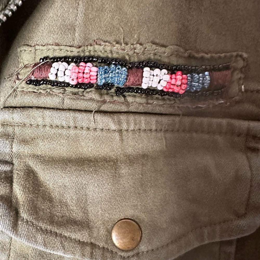 Embroidered Olive Utility Jacket - image 4